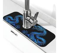 Lavello Splash Guard Rubinetto Mat 38,1 x 14 cm, Super Absorben Diatomite Asciugatura rapida Pietra Rubinetto Ventosa, Drago Cinese Blu Rubinetto Drip Catcher Vassoio Tappetino di asciugatura per
