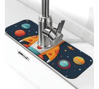 Lavello Splash Guard Rubinetto Mat 38,1 x 14 cm, Super Absorben Diatomite Rapida Asciugatura Pietra Rubinetto Ventosa, Razzo clipart Spazio Nave Rubinetto Drip Catcher Vassoio Tappetino di asciugatura