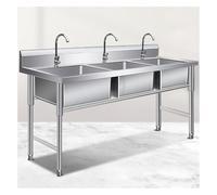 Lavello triplo autoportante in acciaio inox con alzata paraschizzi, design ad angolo R per uso commerciale e industriale