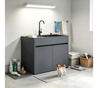Lavello Tutto-in-Uno in Acciaio Inox con Mobiletto Nido d'Ape, Rubinetto e Scarico per Cucina Commerciale, Lavanderia e Garage