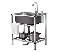 Lavello, Vasca singola in acciaio inossidabile 304, con rubinetto for acqua calda e fredda scolapiatti(75x60x45cm)