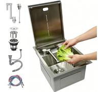 Lavello Workstation da Cucina 45x35 cm, Lavello Workstation Nascosto in Acciaio Inox 304 con Coperchio e Rubinetto Pieghevole a 360°, Lavello Sottotop a Vasca Singola per Cucina, Bar e Camper