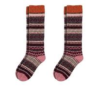 lavendel Calze al ginocchio da donna, confezione da 2 pezzi, calzini caldi in lana con motivo norvegese, calzini invernali da sci, taglia 36-40, calzini colorati a maglia Fair Isle, Colore: arancione