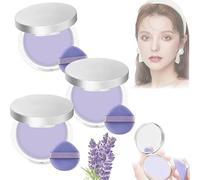 Lavender Matte Powder, Lavender Matte Powder Oil Control, Mini Powder Puff, Lavender Matte Face Setting Powder, For Silky Blurring Oil Control Long-Lasting Makeup (3 Pcs)