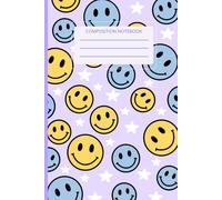 Lavender Smiley Face Notebook Stars - Pastel Purple Aesthetic Composition Book for Girls, Hand Drawn Cover, Wide Ruled Pages, 120 Sheets, Matte ... Soft Color Design with Trendy Retro Style