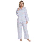 Lavenderi - Pigiama da donna a maniche lunghe, 100% cotone, da donna - blu - X-Large
