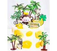 LaVenty 11 PCS Decorazione torta scimmia Scimmia Cake Topper Scimmia compleanno deco torta banana albero di cocco torta Safari decorazioni torta