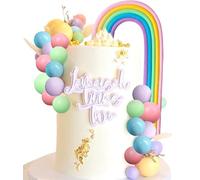 LaVenty 21 pcs macaroon arcobaleno palla cake toppers topper per torta arcobaleno colorato pastello colore palle cupcake toppers per compleanno babyshower festa di nozze