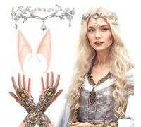 LaVenty costumi da elfo rinascimentale guanti di pizzo copricapo rinascimentale cerchietto corona fata del bosco orecchie da elfo rinascimento halloween matrimonio doccia nuziale