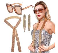 LaVenty Golden Disco Party Outfit Donne Disco Ball Orecchini Del Disco Collana Occhiali Da Sole Disco Party Favors Supplies Club Musical Festival Outfit