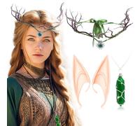 LaVenty Guanti del Costume dell'Elfo Rinascimentale, Copricapo della Fata del Bosco, Fascia della Corona, Orecchie della Foresta Rinascimento