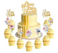 LaVenty Love is in Bloom - Topper per torta floreale con fiori selvatici, decorazione per feste di fidanzamento e matrimoni, forniture per feste