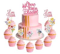 LaVenty Love is in Bloom - Topper per torta floreale con fiori selvatici, decorazione per feste di fidanzamento e matrimoni, forniture per feste
