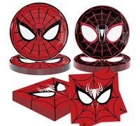 LaVenty piatti di carta rossi e neri set stoviglie supereroi compleanno spider stoviglie per feste bambini decorazioni party