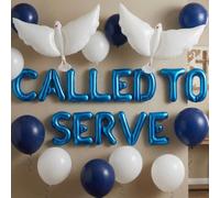 LaVenty Striscione con palloncini chiamati a servire LDS Mission Call Decorazione per feste a tema Missione Addio, Ghirlanda per il ritorno a scuola festa nero glitter missionario chiamata blu 23