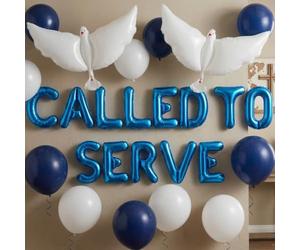 LaVenty Striscione con palloncini chiamati a servire LDS Mission Call Decorazione per feste a tema Missione Addio, Ghirlanda per il ritorno a scuola festa nero glitter missionario chiamata blu 23