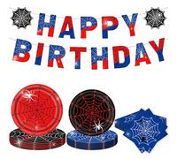 LaVenty striscioni compleanno rossi e neri stoviglie festa supereroi set stoviglie ragno articoli compleanno bambini decorazioni feste set stoviglie party