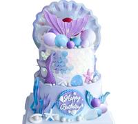 LaVenty Topper per torta Sirenetta viola Decorazione per torta Under the Sea Conchiglia Cake Topper Coda di sirena Cake Topper Mermaid Party Supplies