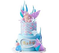 LaVenty Topper Sirenetta Addobbi Torta Sirena Ostia Torta Sirena Sirena Topper Torta Topper per torta sirenetta viola Decorazione per torta Under the Sea Conchiglia Cake Topper Mermaid Party Supplies