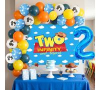 LaVenty Two Infinity and Beyond Decorazioni di compleanno per 2° compleanno palloncino ghirlanda arco sfondo banner torta topper per ragazzo 2 festa di compleanno