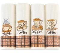 Lavien Home, Asciugamani da cucina, strofinacci decorativi per piatti (set di 4), cotone turco a nido d'ape, asciugamani da bar ricamati 40,6 x 61 cm