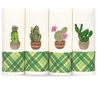 Lavien Home, Strofinacci da cucina con cactus ricamati, fiori succulenti decorativi carini strofinacci in cotone turco a nido d'ape 40,6 x 61 cm (set da 4)