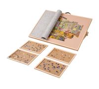 Lavievert Grande tavola per puzzle regolabile con 4 vassoi di ordinamento, copertura e cavalletto in legno, tavolo da puzzle portatile inclinabile con superficie antiscivolo