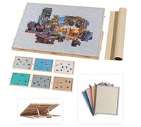 Lavievert Tavola puzzle inclinabile da 1500 pezzi con 6 cassetti colorati e 4 vassoi in feltro, piano di puzzle regolabile in legno con cavalletto/supporto integrato, tavolo portatile con coperchio e
