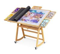 Lavievert Tavolo puzzle inclinabile da 1500 pezzi con 5 cassetti colorati e copertura, tavola puzzle regolabile in legno con spazio per adulti, tavolo puzzle portatile con gambe, 4 ruote e piano