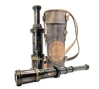 Lavilla Deco - Telescopio vintage con custodia in pelle: un viaggio nel tempo e nello spazio, bambola Londra 1920 (40 cm)