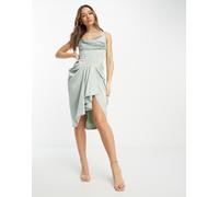 Lavish Alice - Vestito midi a corsetto con gonna drappeggiata in raso salvia-Verde 38