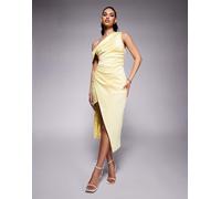 Lavish Alice - Vestito midi a pieghe giallo con scollo asimmetrico-Blu 38