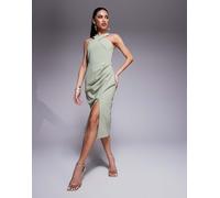 Lavish Alice - Vestito midi allacciato al collo verde salvia 42