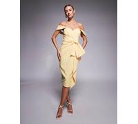 Lavish Alice - Vestito midi giallo con fiocco e spalle scoperte 38