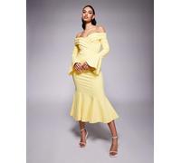 Lavish Alice - Vestito midi giallo con spalle scoperte, corpino aderente e gonna svasata 38