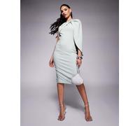 Lavish Alice - Vestito midi monospalla verde salvia decorato con fiocco e mantella 38