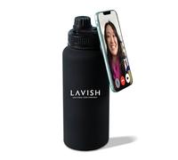 Lavish, Borraccia magnetica isolata con supporto magnetico per telefono, compatibile con MagSafe, in acciaio inox, senza BPA, con treppiede, per selfie, fitness e crossfit (nero)