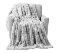 Lavish Home Coperta oversize increspata in finta pelliccia, 152 x 203 cm, jacquard in finta pelliccia, copriletto queen size per letti e divani, grigio