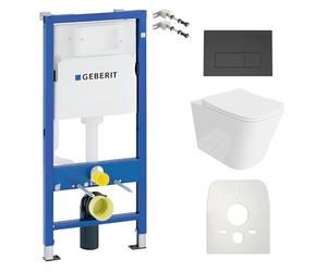 Lavita Duofix Basic Elemento a parete + WC a parete Maio Bianco Senza bordo di risciacquo + Sedile WC + Placca di comando Delta 25 Pulsante Nero Set Completo Cassetta di Risciacquo da Incasso Toilette