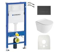 Lavita Duofix Basic elemento a parete + WC a scarico profondo Galve nero senza brida + sedile WC + piastra di comando pulsante nero set completo Cassetta di scarico da incasso WC set completo