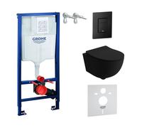 LAVITA Elemento da parete Solido + parete sospesa WC Brava nero senza bordi e sedile WC SoftClose | pulsante nero | set completo | cassetta di risciacquo da incasso | WC completo | set completo |