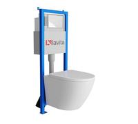 Lavita LAV 101 - Elemento da parete per WC 40 cm + parete sospesa per WC SOFI bianco, senza bordi + pannello di controllo LAV 200.4.1 bianco, set completo | cassetta di risciacquo da incasso | WC