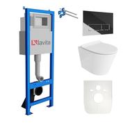 Lavita LAV 101 Elemento Pre-muro per WC 40cm + WC Sospeso a Parete GALVE Bianco Senza Bordo + Pannello di Comando LAV 200.3.2 Cromato + Set Completo Sedile WC con Sistema di Abbassamento Automatico