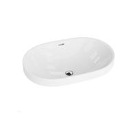LAVITA Lavabo a incasso Puebla | Lavabo sospeso | lavabo rotondo con troppopieno e senza foro per rubinetto | ceramica di alta qualità | bagno, 60 x 39 x 16,5 cm | bianco lucido