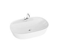LAVITA Lavabo da appoggio Pereya Grande, rettangolare, con troppopieno e senza foro per rubinetto, in porcellana di alta qualità, 60,5 x 40 x 12 cm, bianco lucido