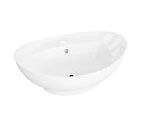LAVITA Lavabo da Appoggio Terra Ovale | Con Troppopieno e Foro per Rubinetto | Porcellana di Alta Qualità | 59,5 x 39 x 17,5 cm | Bianco