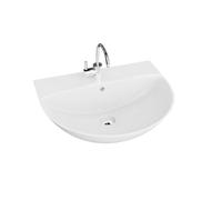 LAVITA Lavabo sospeso Corel, lavabo sospeso, lavabo rotondo, lavabo con troppopieno e foro per rubinetto, ceramica di alta qualità, bagno, 56 x 47 x 19 cm, bianco lucido