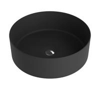 LAVITA Merida Black - Lavabo da appoggio rotondo, senza troppopieno e foro per rubinetto, in porcellana di alta qualità, 37 x 37 x 12 cm, nero opaco