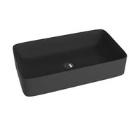 LAVITA Pasana Black - Lavabo da appoggio, rettangolare, senza troppopieno e foro per rubinetto, in porcellana di alta qualità, 60,5 x 34 x 11 cm, nero opaco