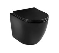 LAVITA Praia Black - WC sospeso da parete, con chiusura automatica e cerniere in metallo, per WC, senza bordi, 360 x 480 x 375 mm, colore: Nero